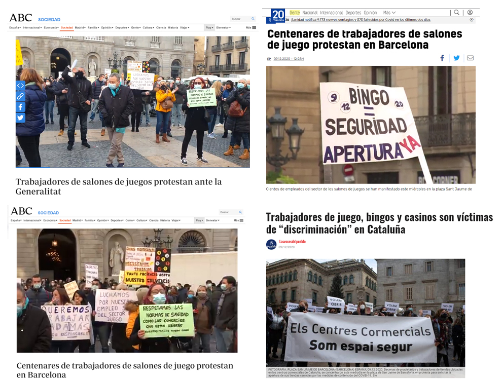 IMPRESSIVE MEDIA COVERAGE OF THE PROTESTS of the gaming sector in Catalonia