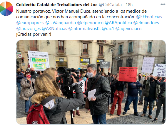 Gran cobertura mediática de la manifestación de trabajadores del juego: EL MUNDO, LA RAZÓN, LA VANGUARDIA, TELE 5, EFE, EUROPA PRESS....