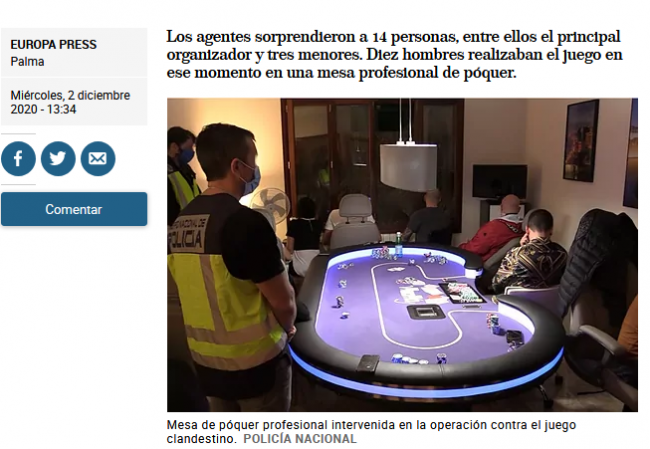 LA EVIDENCIA DE UN HECHO | NOTICIA DE EUROPA PRESS | ESTÁ PROLIFERANDO EL JUEGO ILEGAL: Ante la restricción a una actividad legal surge la clandestinidad