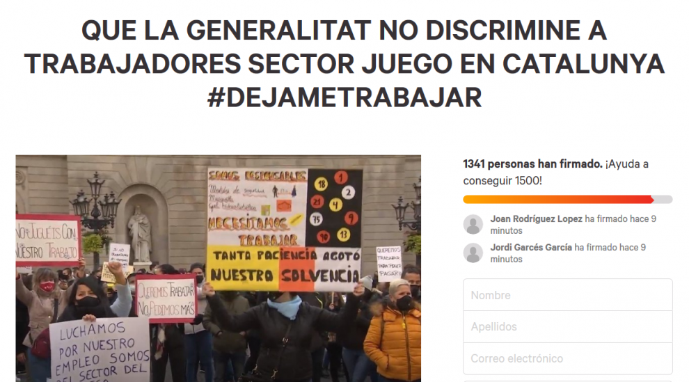 Se lanza en change.org la petición «QUE LA GENERALITAT NO DISCRIMINE A TRABAJADORES SECTOR JUEGO EN CATALUNYA #DEJAMETRABAJAR»