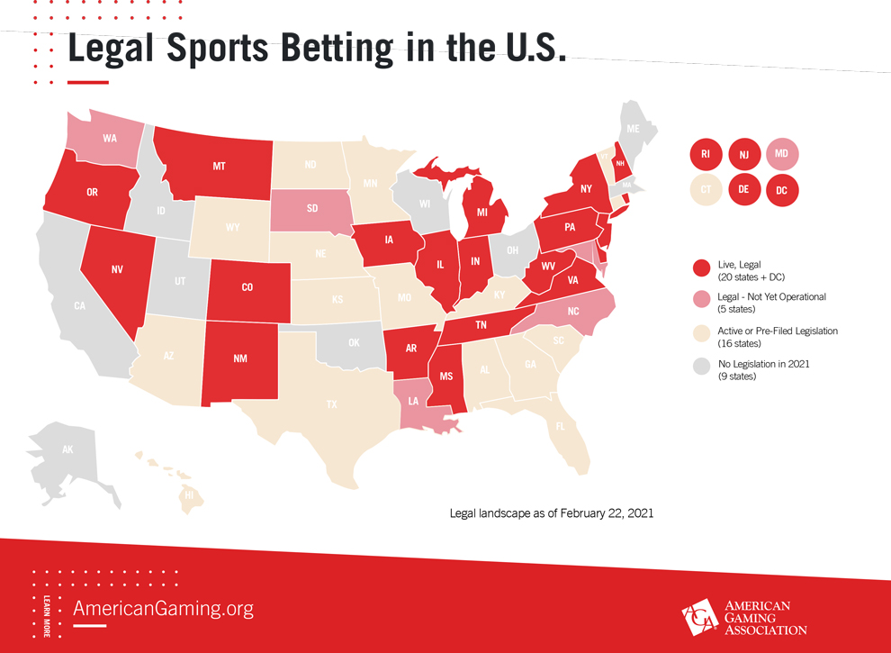 El mapa interactivo del estado de la regulación de las apuestas deportivas en Estados Unidos