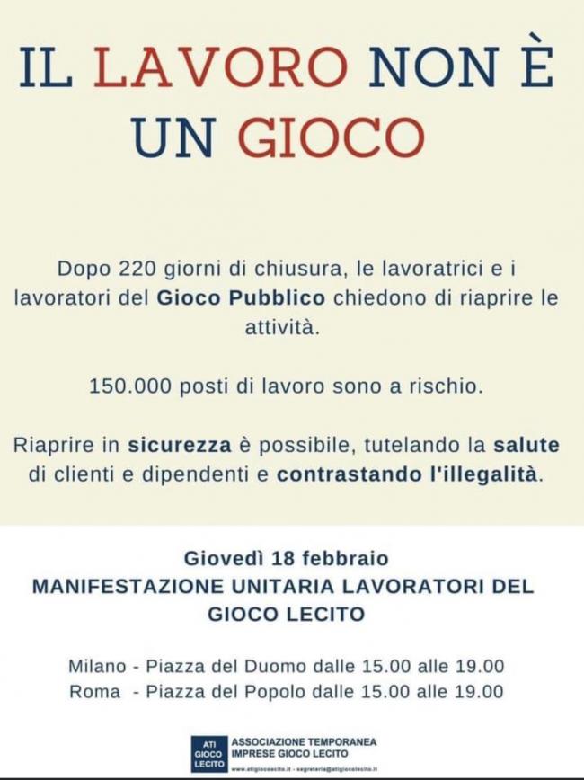  Italia: Trabajadores del Juego organizan gran manifestación