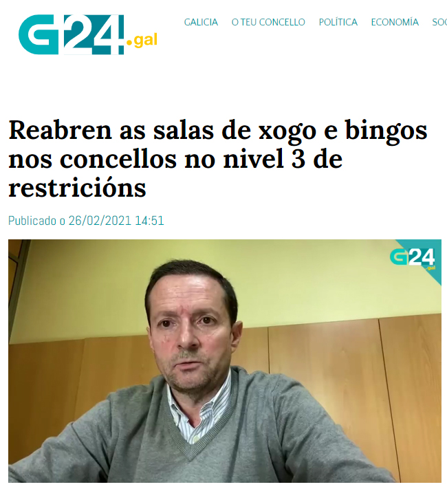 Declaraciones de Serafín Portas a la televisión gallega ante la reapertura de los salones de juego (Vídeo) "No ha habido ningún problema de contagio en nuestros locales"