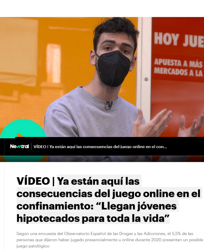 Y pese a los datos del Ministerio de Sanidad, NEWTRAL publica esto: Ya están aquí las consecuencias del juego online en el confinamiento