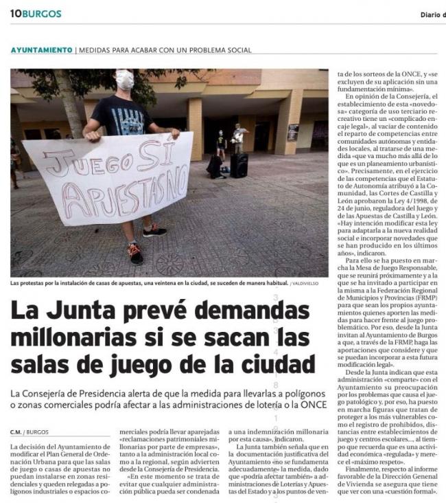 Burgos quiere sacar las administraciones de lotería y puestos de la ONCE fuera de la ciudad