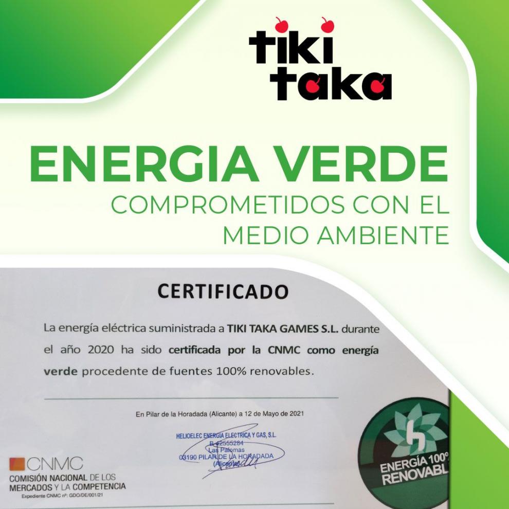 Los Salones Tiki Taka obtienen la certificación de la CNMC 100% verde