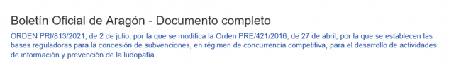 ARAGÓN: Nuevos requisitos para subvenciones a organizaciones de prevención de la ludopatía