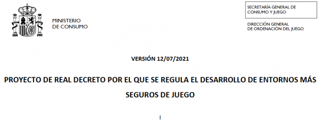El PROYECTO de REAL DECRETO que regula ENTORNOS MÁS SEGUROS DE JUEGO incorpora la figura de la 'teoría del consumo total'