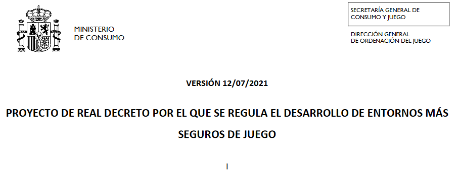 El PROYECTO de REAL DECRETO que regula ENTORNOS MÁS SEGUROS DE JUEGO incorpora la figura de la 'teoría del consumo total'