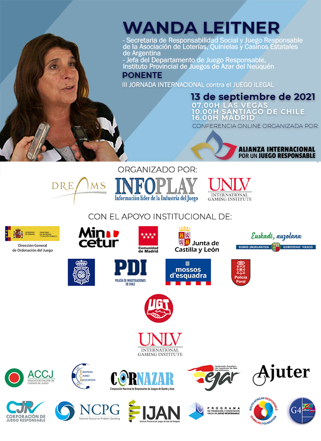 La Asociación de Loterías, Quinielas y Casinos Estatales de Argentina (ALEA) estará representada con la ponencia de Wanda Leitner en la Tercera Jornada Internacional contra el Juego Ilegal