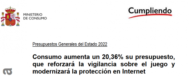 MINISTERIO DE CONSUMO, AUTOPROHIBIDOS, JUEGO ONLINE