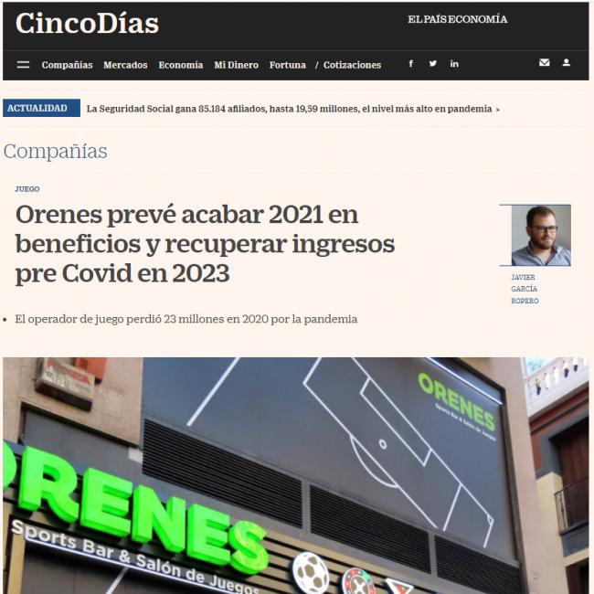  Cinco Días analiza los resultados de Orenes de cara al futuro