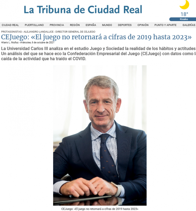 Landaluce en la prensa de Castilla La Mancha señala que los únicos que van a recuperarse rápidamente son las Loterías y los juegos de la ONCE por ser más accesibles y omnipresentes