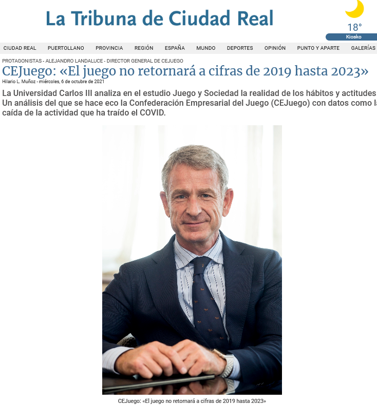 Landaluce en la prensa de Castilla La Mancha señala que los únicos que van a recuperarse rápidamente son las Loterías y los juegos de la ONCE por ser más accesibles y omnipresentes