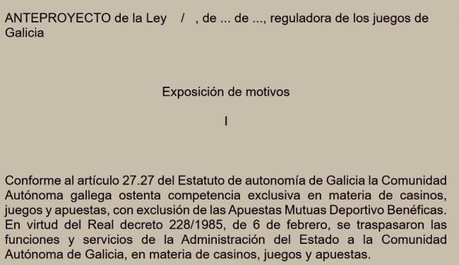 TEXTO ÍNTEGRO del ANTEPROYECTO de LEY de GALICIA