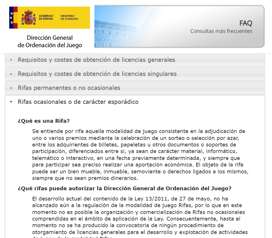 DGOJ aclara las dudas sobre la celebración de Rifas
