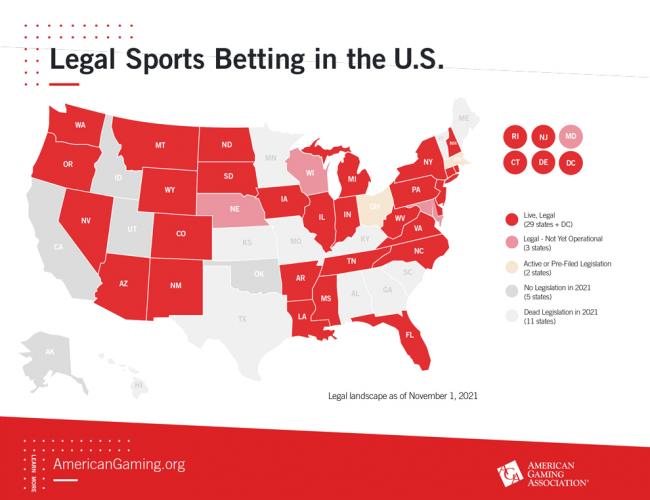  United States: AGA updates its interactive map on available Sports Betting