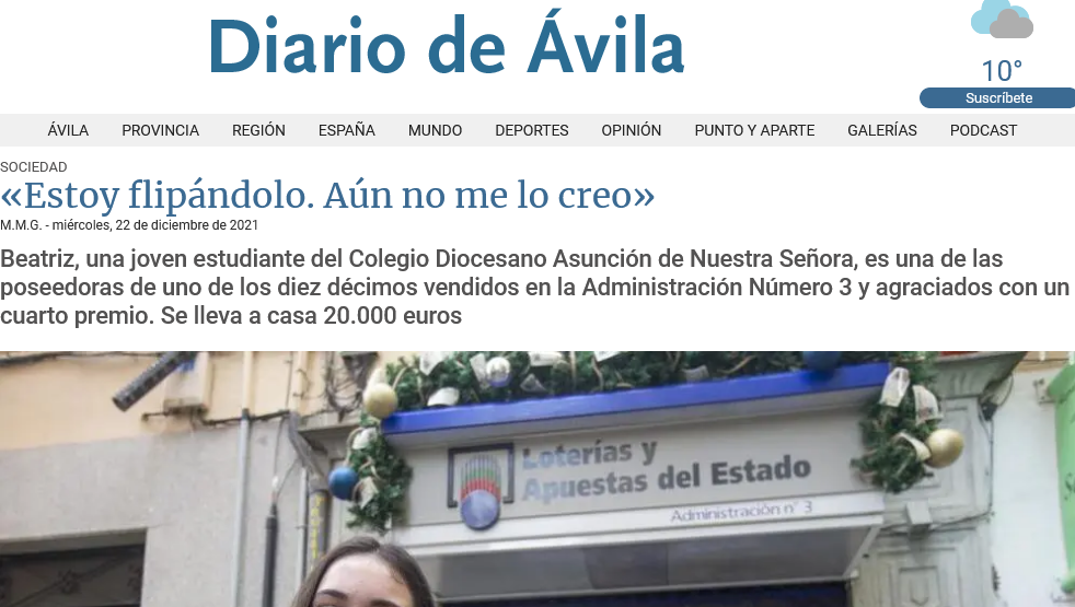 ESCANDALOSO
Una menor compra un décimo de la Lotería y resulta premiada: Lo cuenta ella y su padre