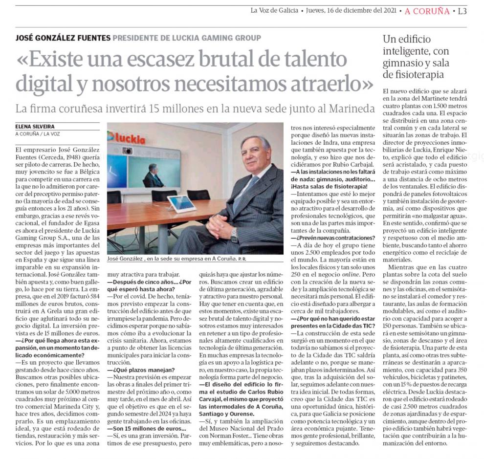 La prensa gallega se vuelca con el presidente José González Fuentes y la nueva inversión de LUCKIA