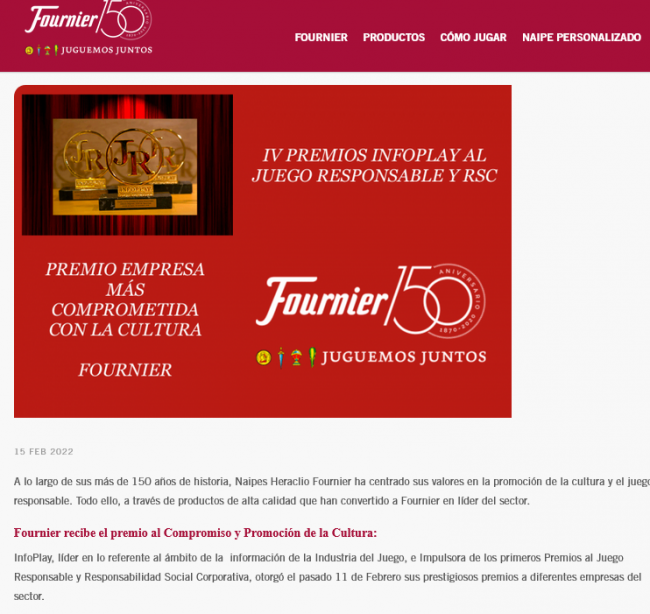 FOURNIER, PREMIO, JUEGO RESPONSABLE, RSC, INFOPLAY