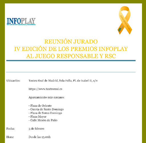 Publicamos el ORDEN DEL DÍA de la reunión del Jurado de la Cuarta Edición a los Premios al Juego Responsable y RSC