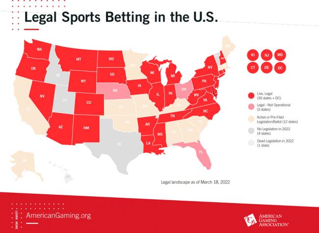 AGA updates its interactive map of sports betting in the United States