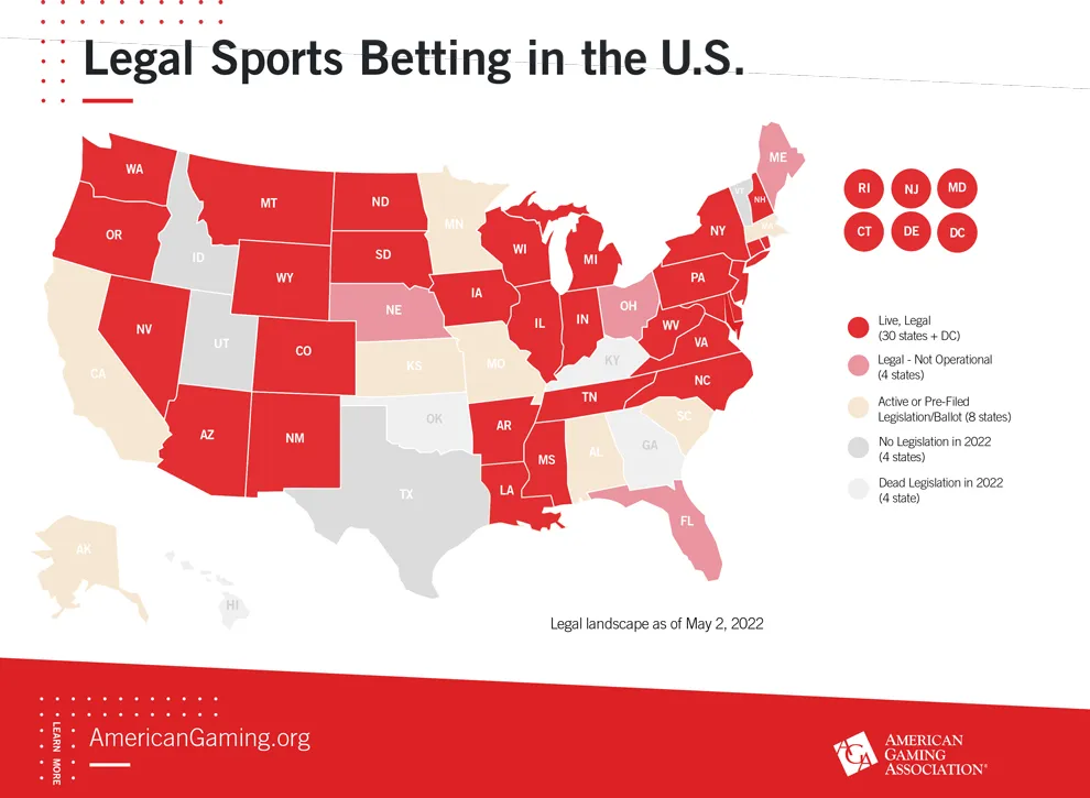 AGA presenta un nuevo mapa interactivo con la legalización de las apuestas deportivas en Estados Unidos