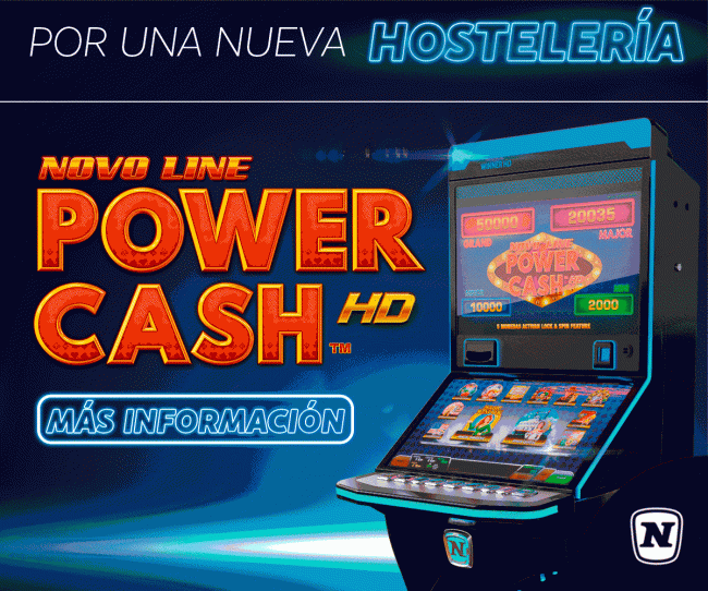 NOVOMATIC redobla su publicidad en INFOPLAY para promocionar su máquina para una NUEVA HOSTELERÍA: 
NOVO LINE Power Cash