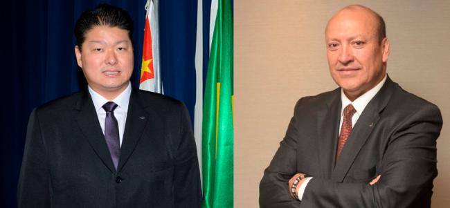 Bruno Omori, presidente IDT-CEMA; y, Evert Montero Cárdenas, presidente Fecoljuegos