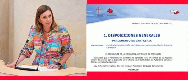 Nota oficial del Gobierno de Cantabria tras la publicación en el BOC de la nueva Ley del Juego