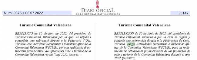 La Federación de Ocio, Turismo, Juego, Actividades recreativas de la Comunidad Valenciana recibe 120.000 euros de subvención
