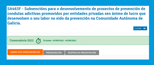 GALICIA, SUBVENCIONES, CONDUCTAS ADICTIVAS