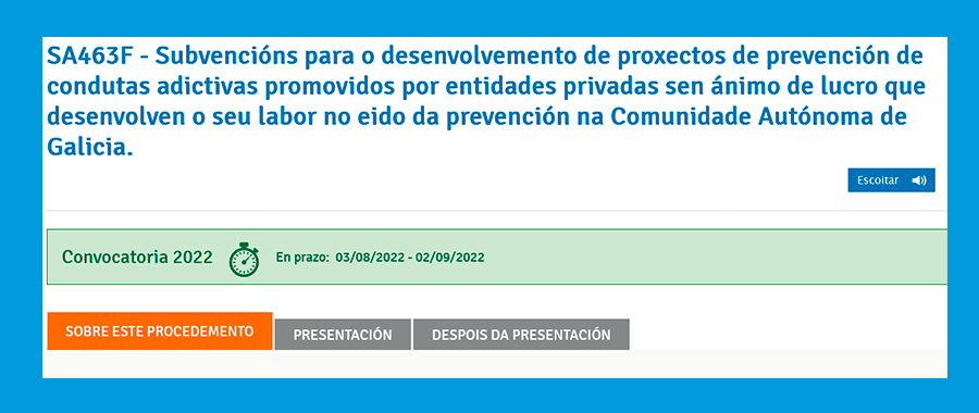 GALICIA, SUBVENCIONES, CONDUCTAS ADICTIVAS