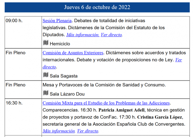 Cristina García, en la agenda de esta semana del CONGRESO DE LOS DIPUTADOS