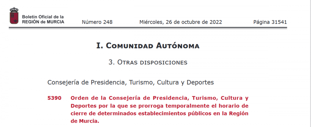 El Gobierno de Murcia prorroga dos horas el cierre de establecimientos para la noche de Halloween