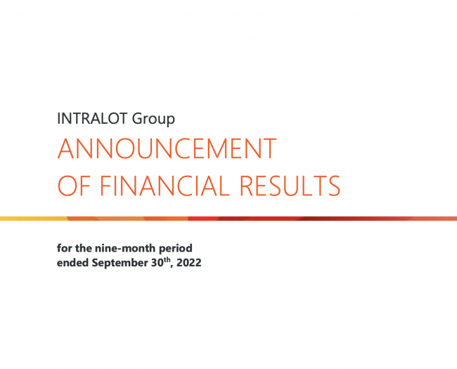 INTRALOT announces steady Revenue and +6,6% EBITDA increase in 9M22