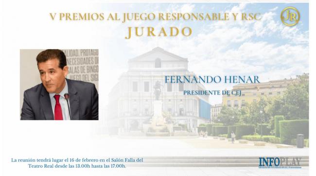 FERNANDO HENAR, Presidente de CEJ, entre los miembros de la V EDICIÓN de los PREMIOS al JUEGO RESPONSABLE y RSC