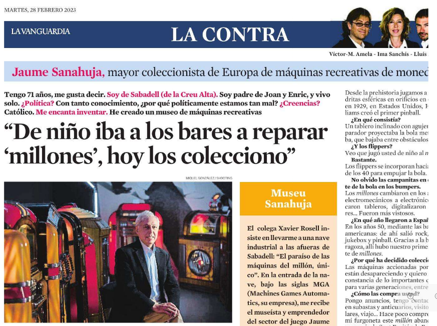 Jaume Sanahuja, entrevistado en la icónica contraportada de La Vanguardia en un precioso reconocimiento