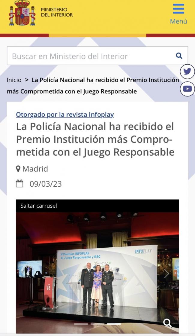 POLICIA NACIONAL, TEATRO REAL, JUEGO RESPONSABLE, JACQUELINE MECINAS, MINISTERIO DEL INTERIOR