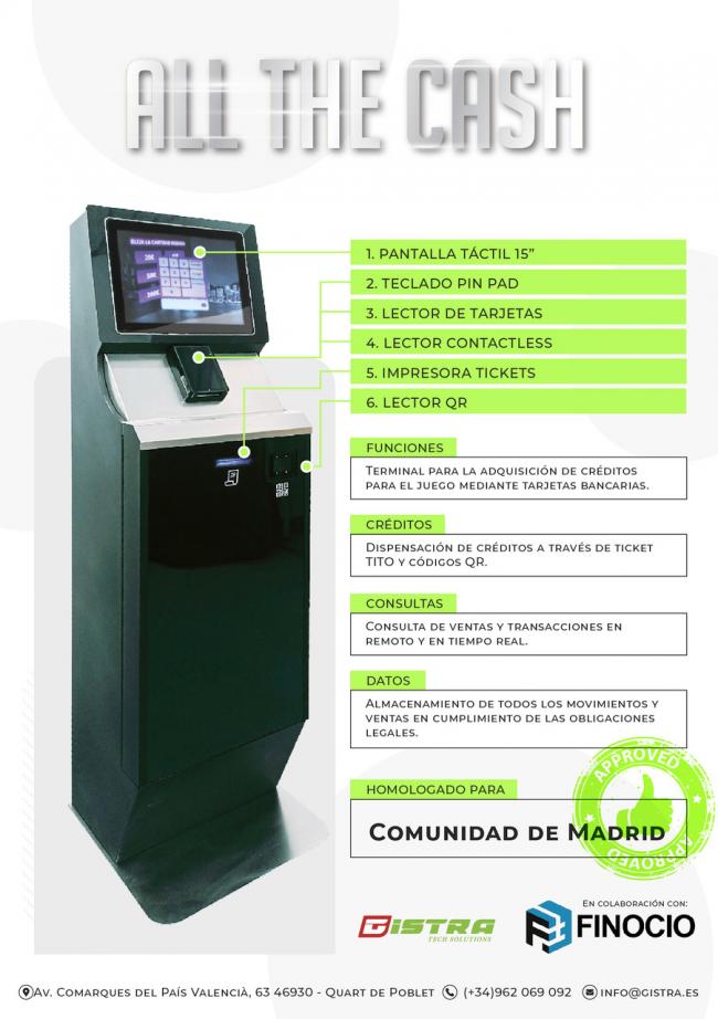   GISTRA homologa en MADRID ALL THE CASH para la dispensación de Créditos en formato TICKET mediante TARJETAS