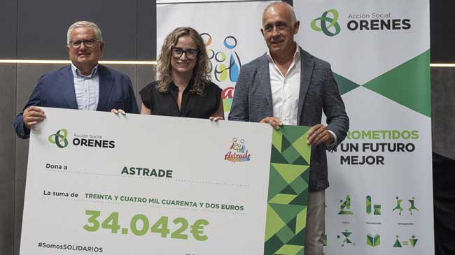 Grupo Orenes y sus trabajadores entregan 34.000 euros a Astrade para un centro de día en Cartagena