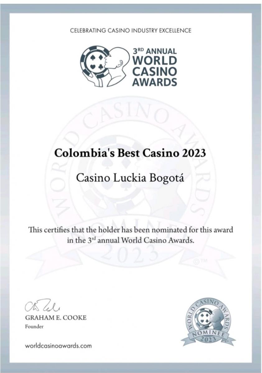 Casino Luckia Bogotá, nominado como el Mejor Casino de Colombia en los World Casino Awards 2023