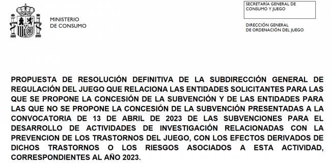 El Ministerio de Consumo financiará 26 proyectos vinculados con la prevención de los trastornos del juego 