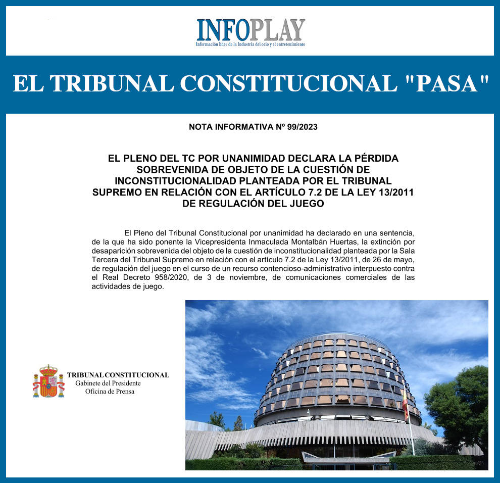 El Tribunal Constitucional declina intervenir en la disputa sobre normativa de publicidad del Juego