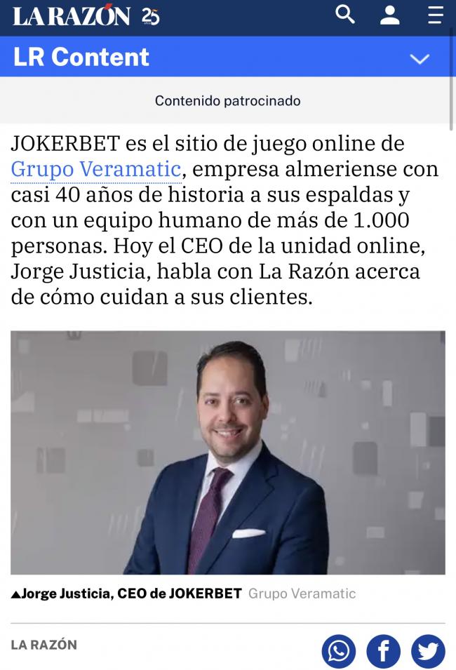Lúcido y Genial, JORGE JUSTICIA, de VERAMATIC, en una entrevista para el diario La Razón