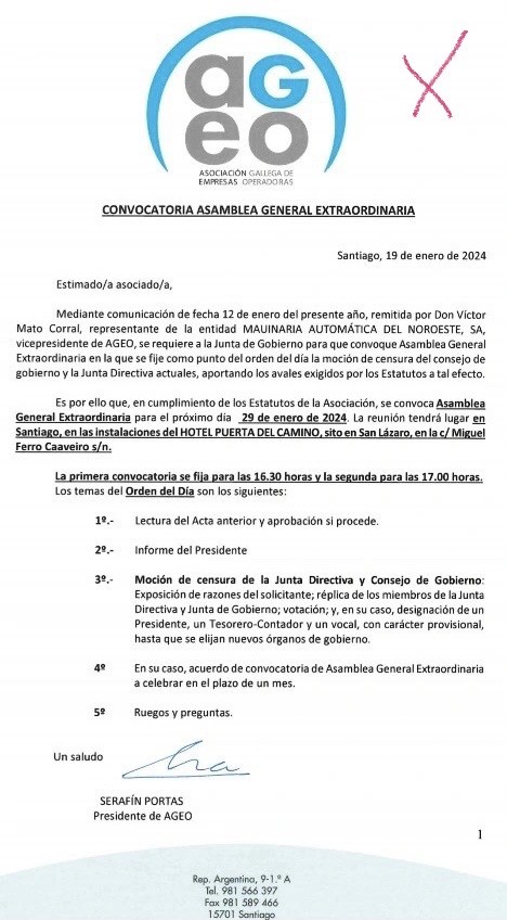 EXCLUSIVA
Moción de CENSURA al actual presidente de AGEO, Serafín Portas