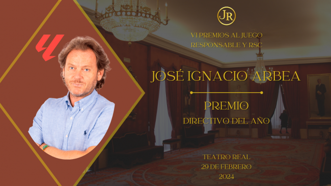 José Ignacio Arbea, Director Adjunto de Integridad de LALIGA, Premio al Directivo Más Comprometido con el Juego Responsable en la VI Gala de los Premios al Juego Responsable en el Teatro Real de Madrid