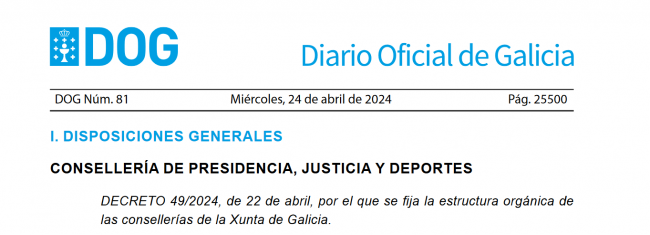 GALICIA: La Dirección General de Emergencias e Interior seguirá con JUEGO mientras se completa la estructura del nuevo gobierno