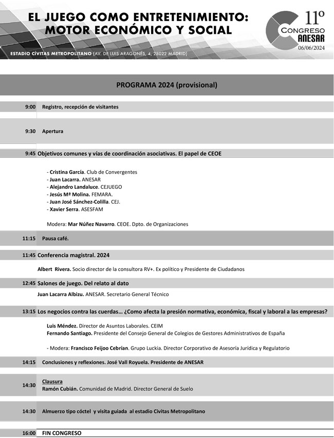 ANESAR publica el Programa del 11º Congreso con la participación especial de Albert Rivera