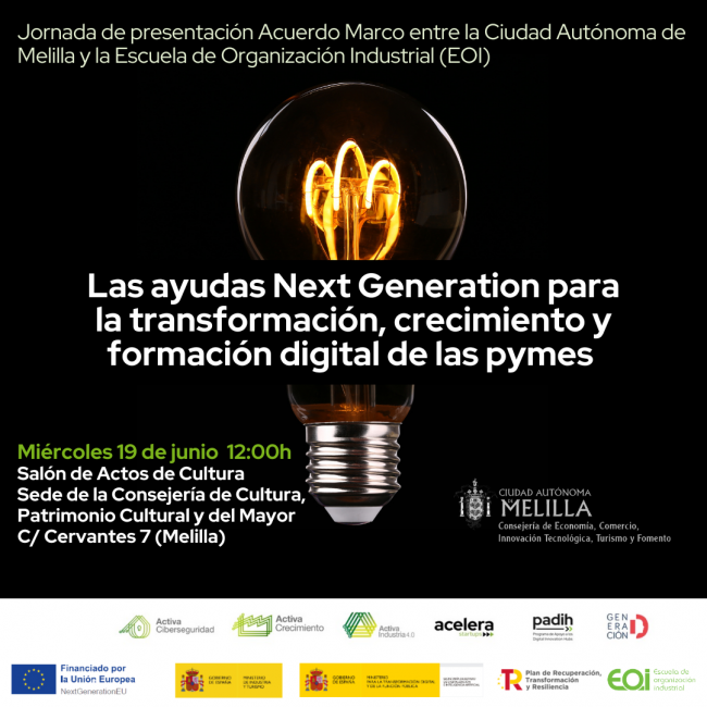 La Ciudad Autónoma de Melilla y la Escuela de Organización Industrial presentan las ayudas de los fondos Next Generation para pymes y autónomos